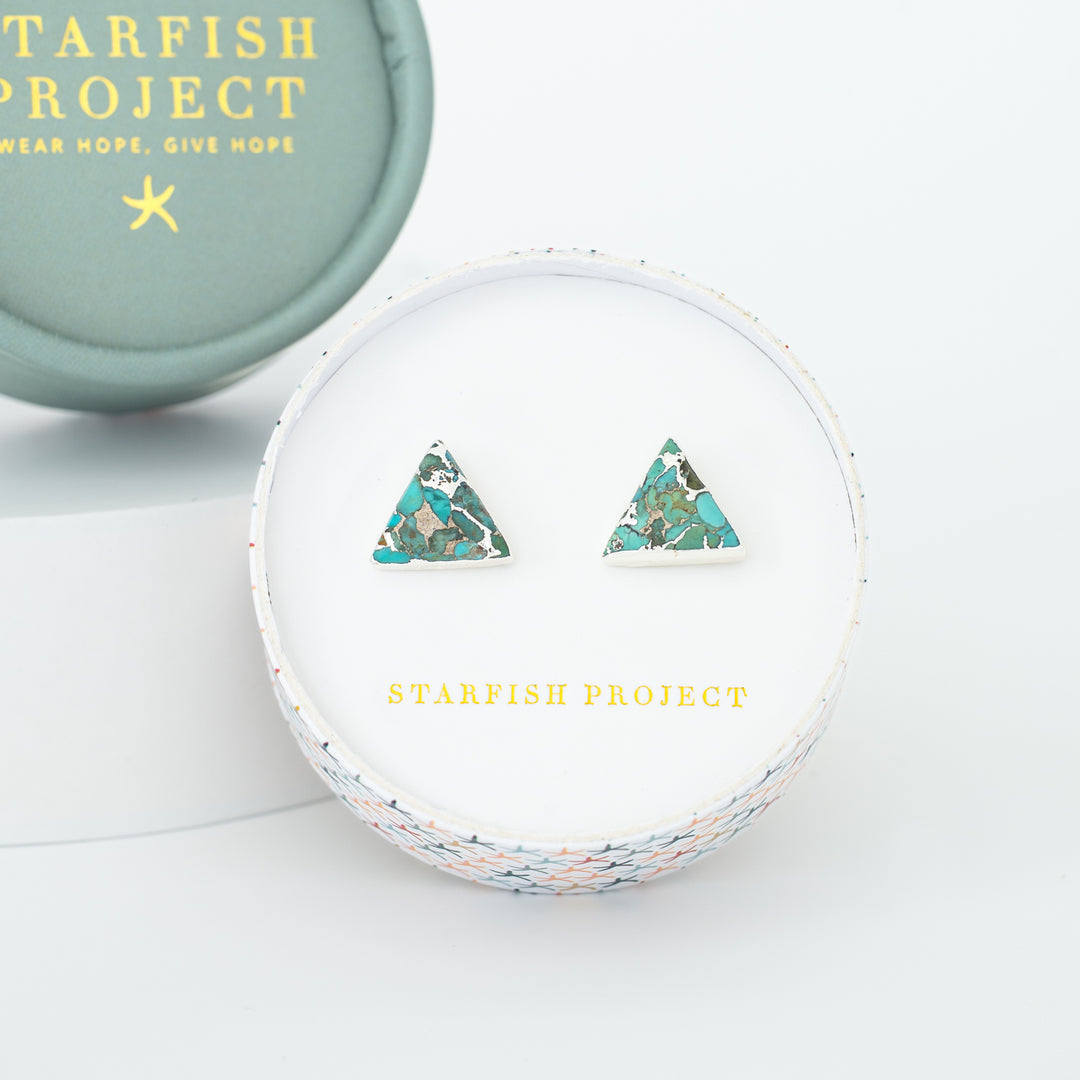 Ellie Triangle Turquoise Studs in Silver