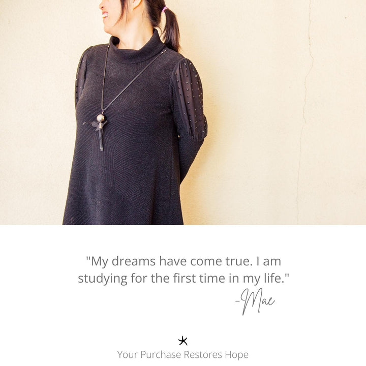 Photo of woman representing meaningful business, handmade women's jewellery, sustainable fair trade business, jewellery store, artisan jewellery
