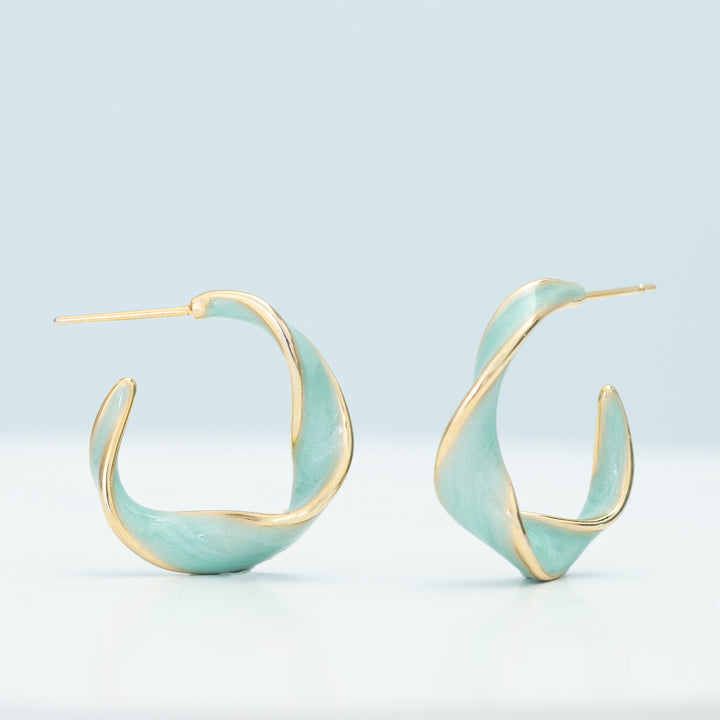Handcrafted hoop earrings, green earrings for women, 14k gold plated hoops, gold jewellery 14k, different Christmas gift ideas