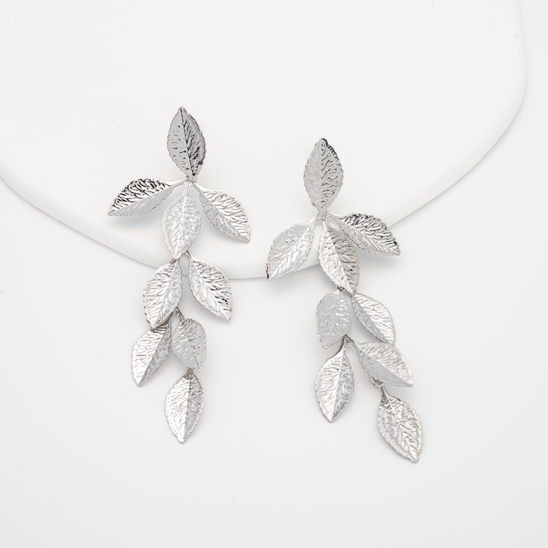 Cascade Leaf Earrings in Platinum