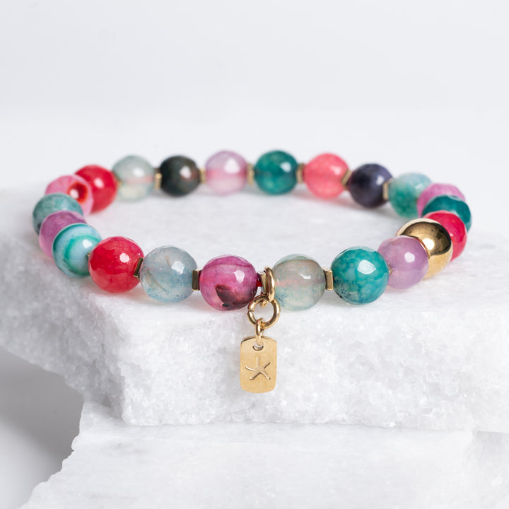 Colourful beaded bracelet with gold plated accents and starfish charm, jewellery websites, bracelets for women, jewellery gift shops