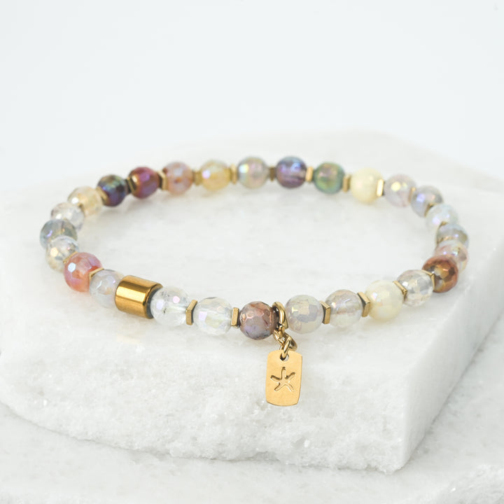 A gold plated multicoloured beaded bracelet with starfish charm, beaded bracelets for women, ocean jewellery, best gift ideas for women