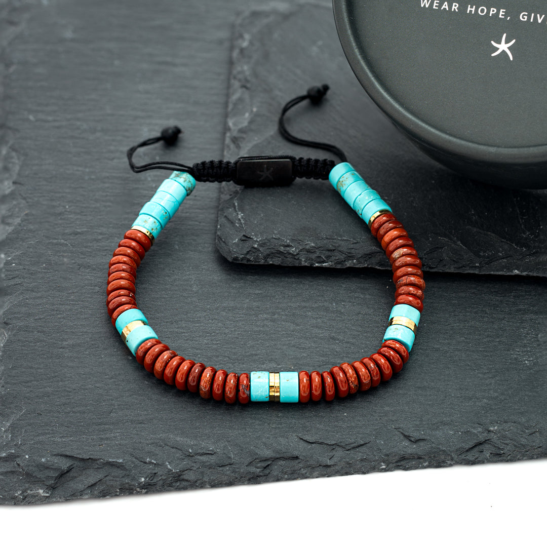 High quality bracelets for men, red jasper and turquoise beaded bracelet, men's jewellery brands, artisan jewellery