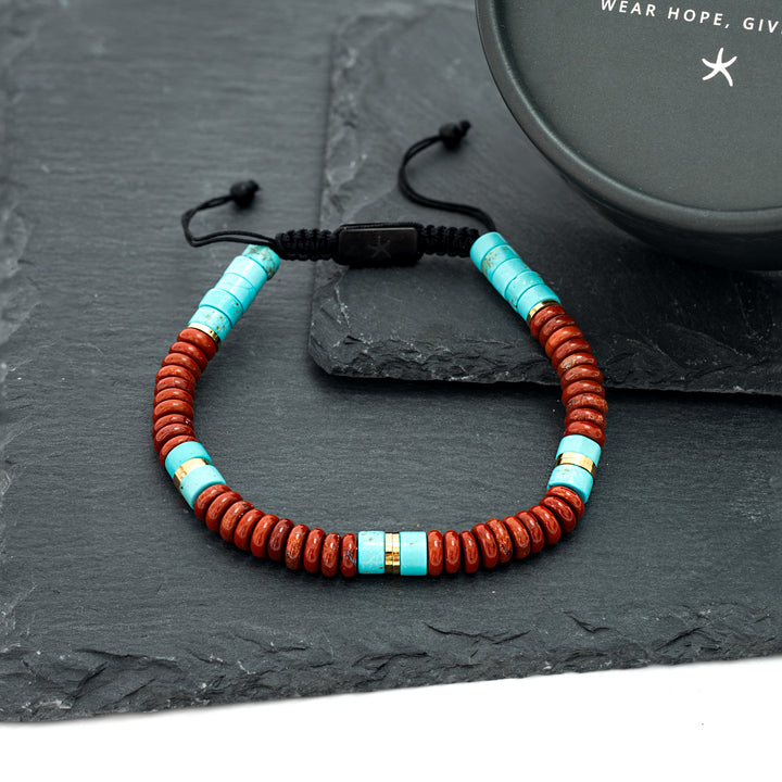 High quality bracelets for men, red jasper and turquoise beaded bracelet, men's jewellery brands, artisan jewellery