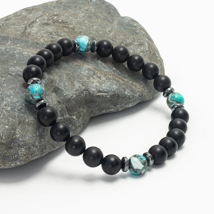 Men's black and blue coloured beaded emperor stone bracelet, beaded bracelets for men, stone beaded bracelets, unique xmas gift ideas