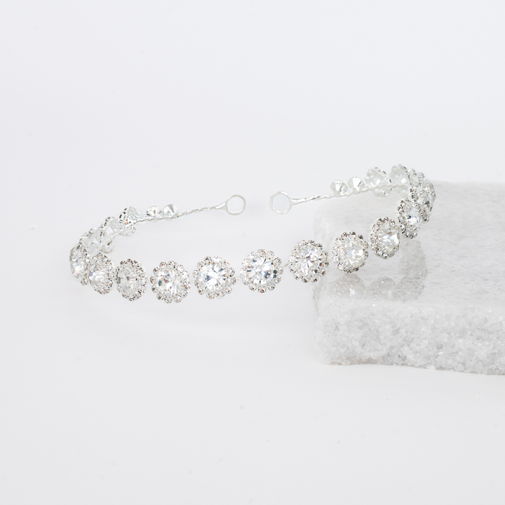 Peony Bloom Headband in Silver