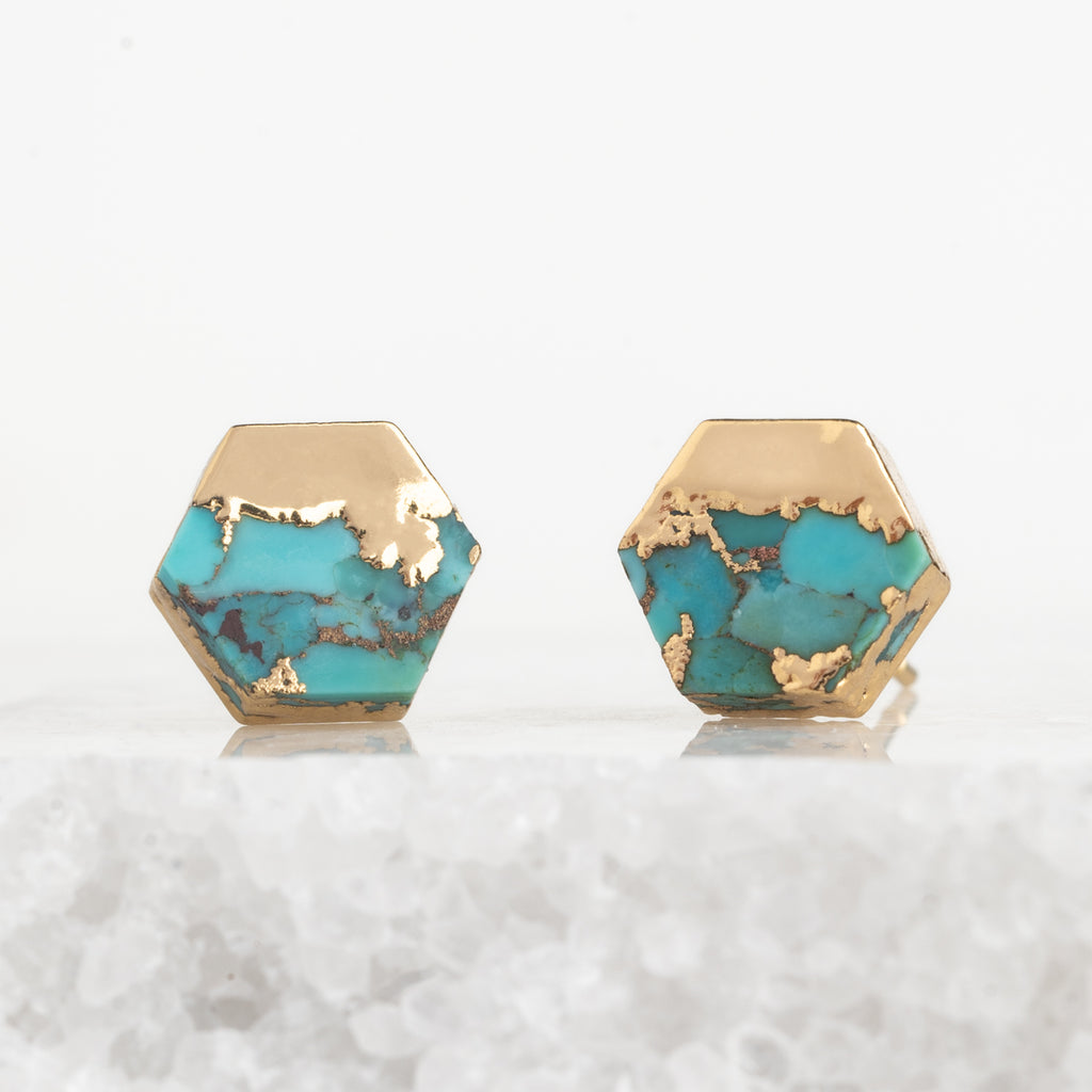Green turquoise stud earrings sales
