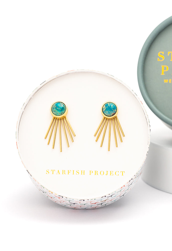 Caroline Emperor Stone Stud & Fringe Earrings