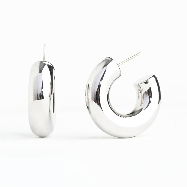 Bold & Bright Puff C Hoop Earrings in Silver