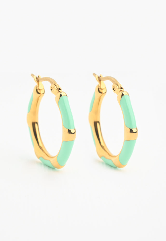 Mint + Ivory  Enamel Hoop Earring Set