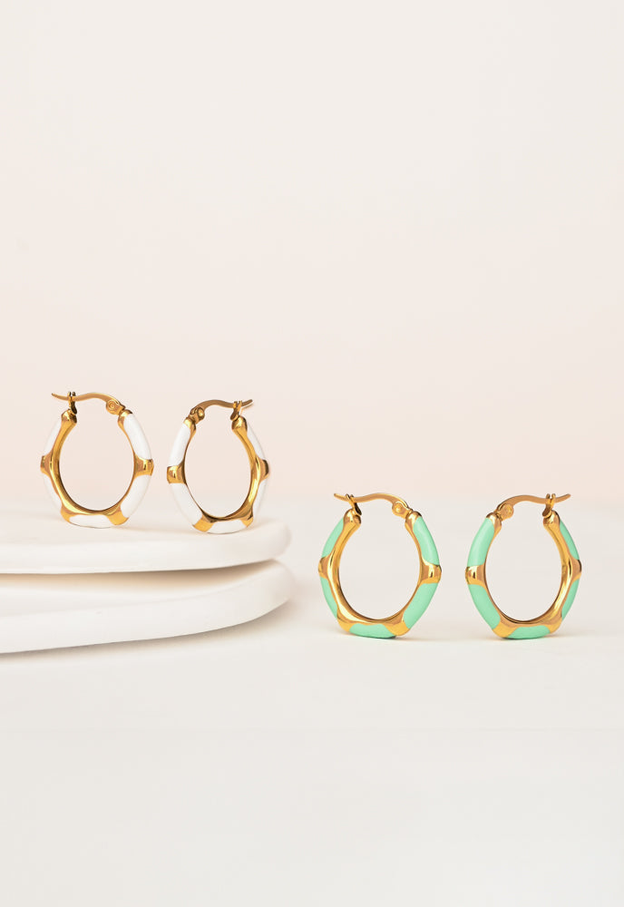 Mint + Ivory  Enamel Hoop Earring Set