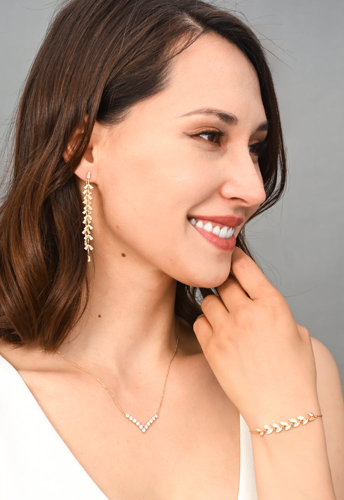 Graceful Willow Zircon and Gold Dangle Earrings