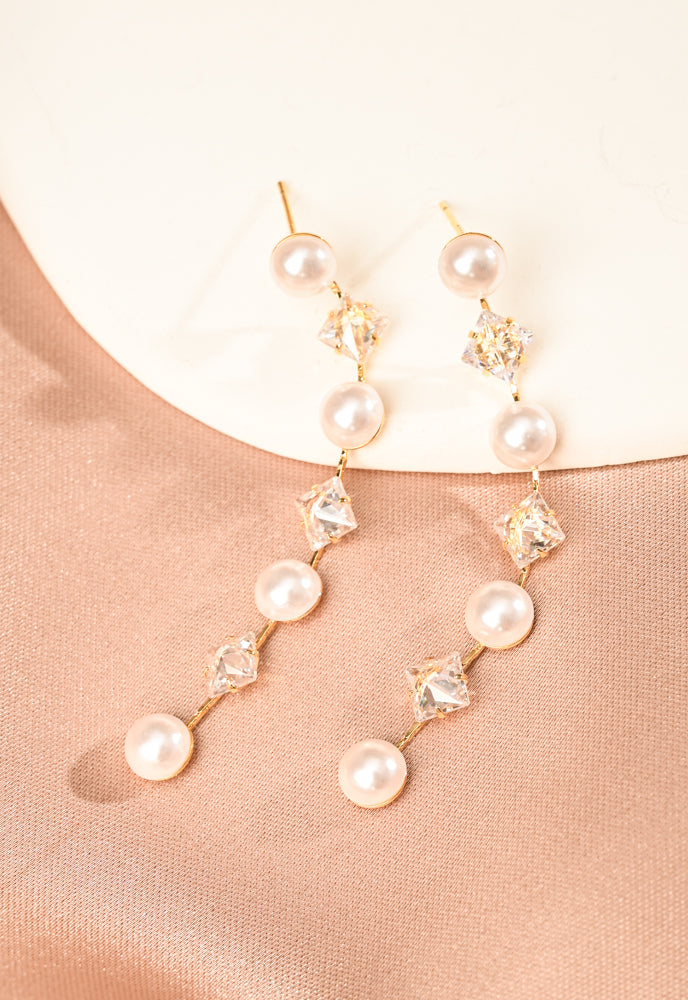 Cultured Pearl and Zircon Drop Earrings