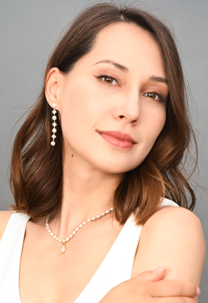 Cultured Pearl and Zircon Drop Earrings