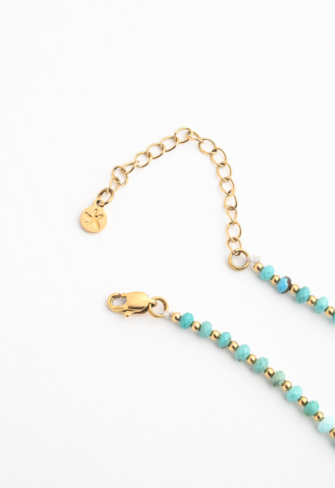 Initial Necklace Q with Turquoise Beaded Chain