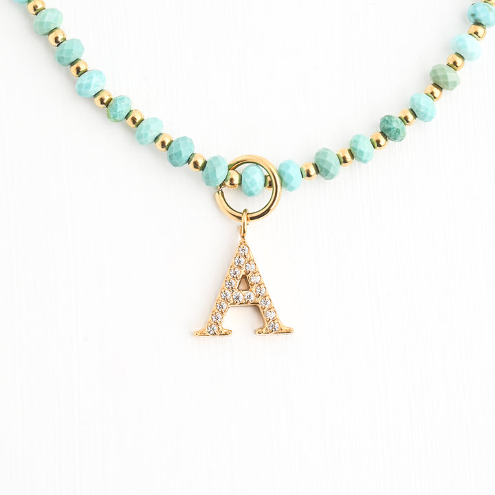 Initial Necklace A with Turquoise Beaded Chain