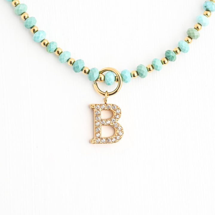 Initial Necklace B with Turquoise Beaded Chain