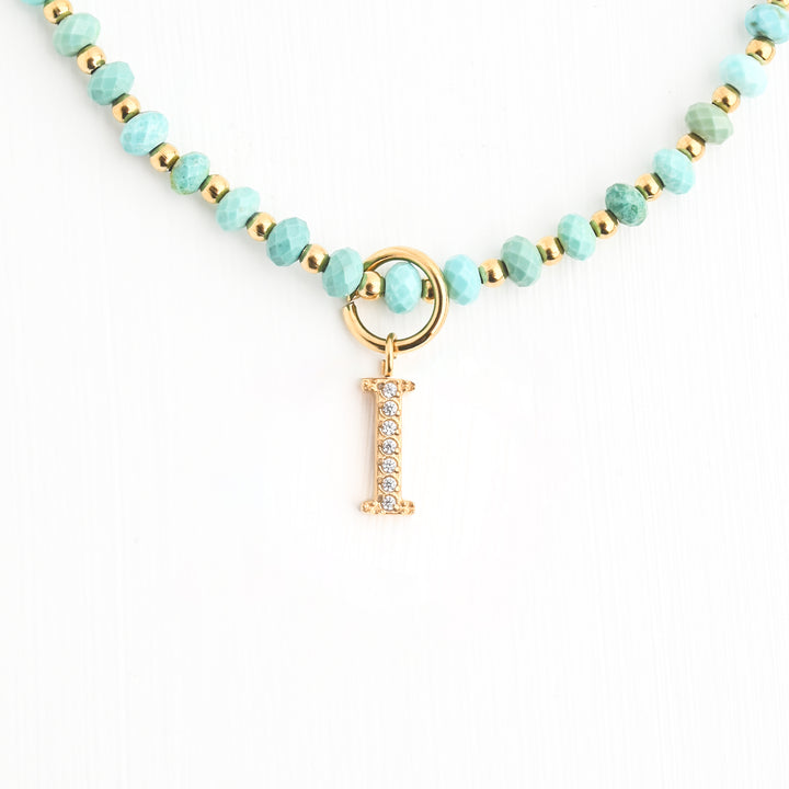 Initial Necklace I with Turquoise Beaded Chain