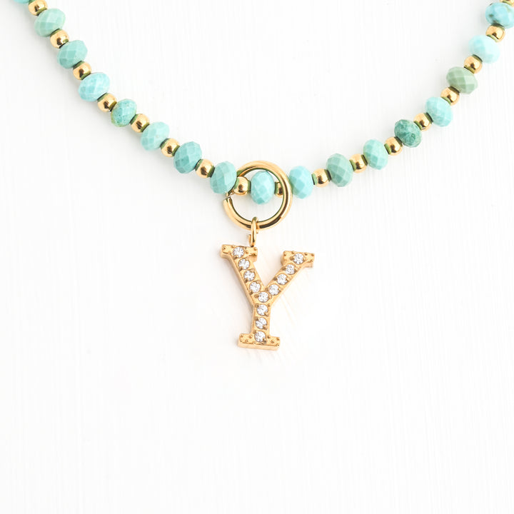 Initial Necklace Y with Turquoise Beaded Chain