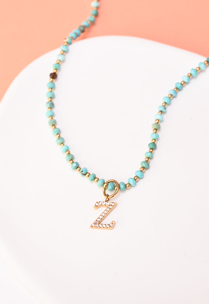 Initial Necklace Z with Turquoise Beaded Chain