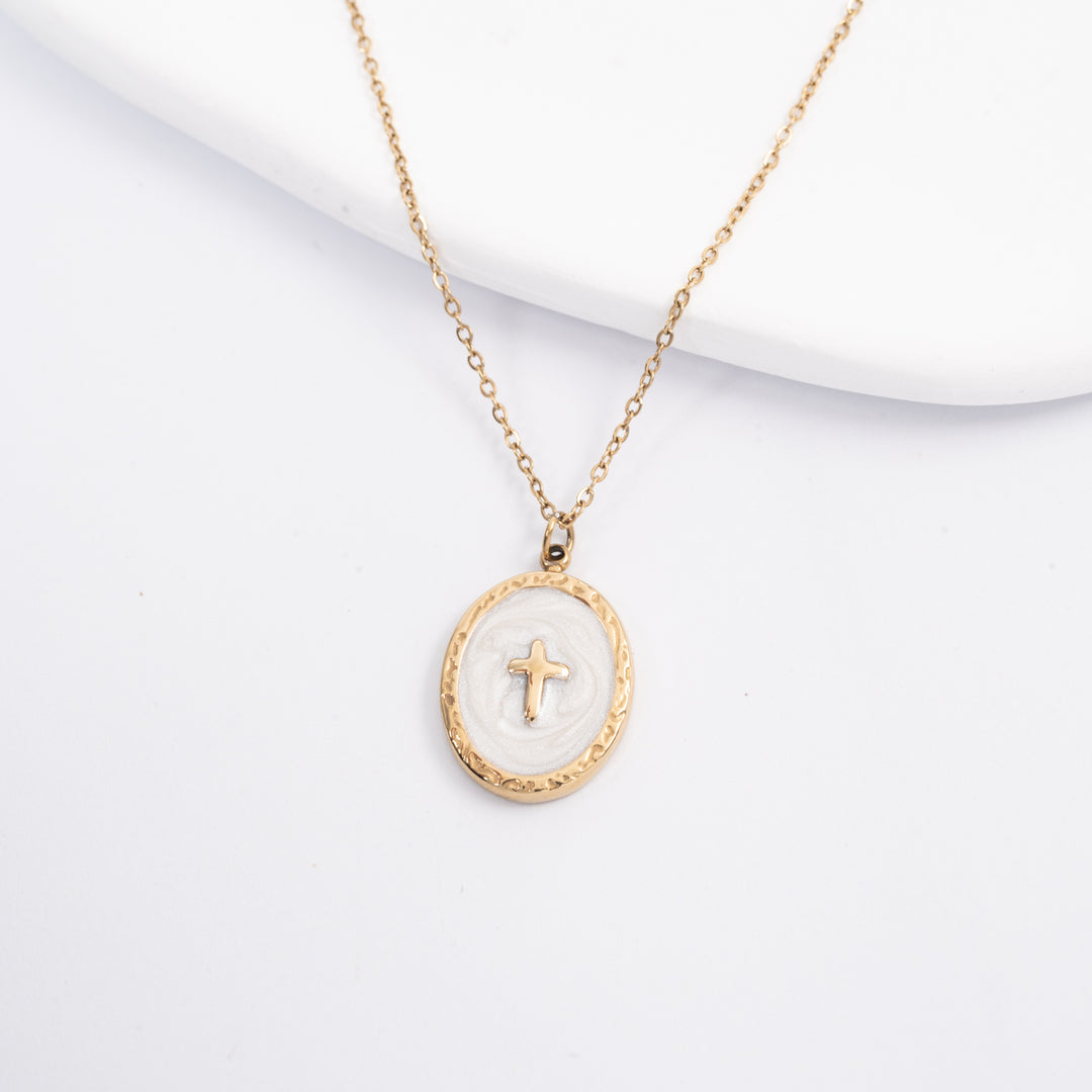 Shine Bright Cross Pendant in Pearl White