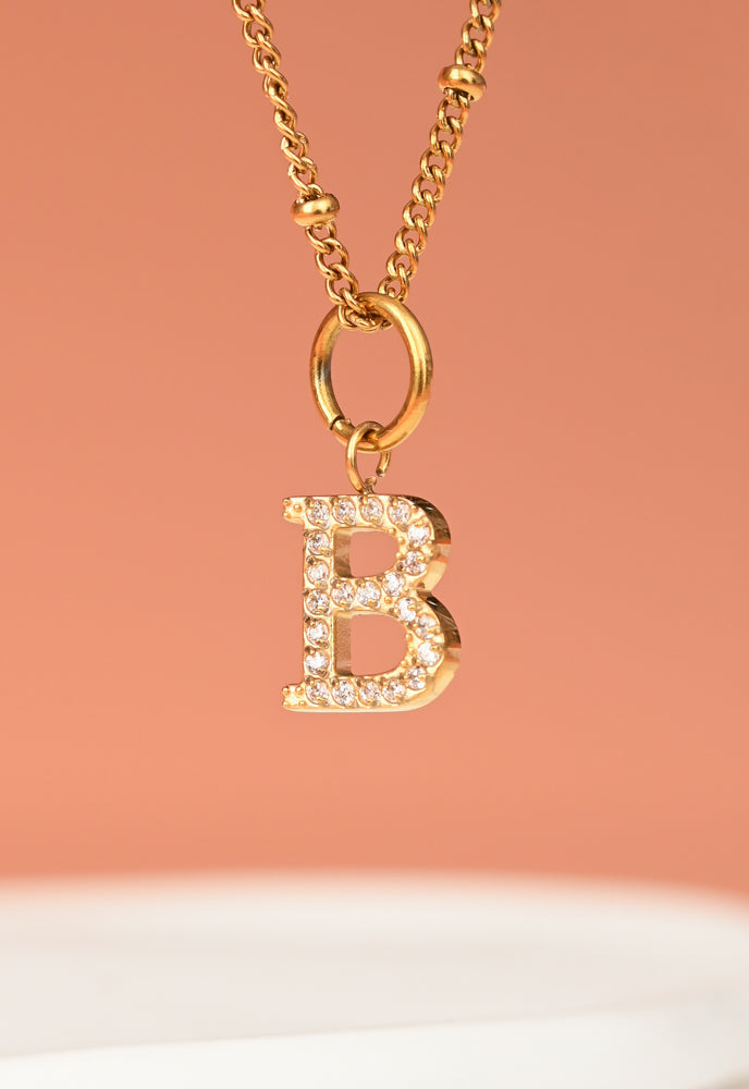 Initial Necklace B with Gold Chain