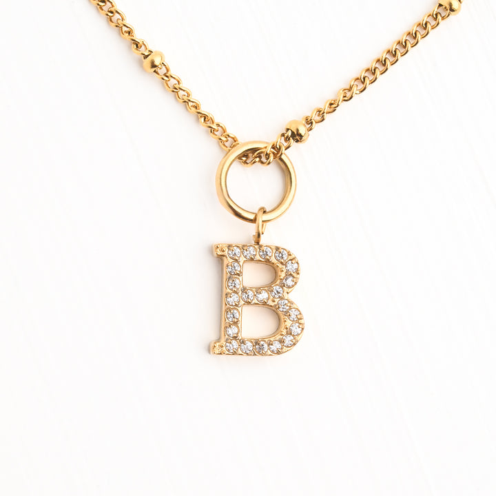 Initial Necklace B with Gold Chain