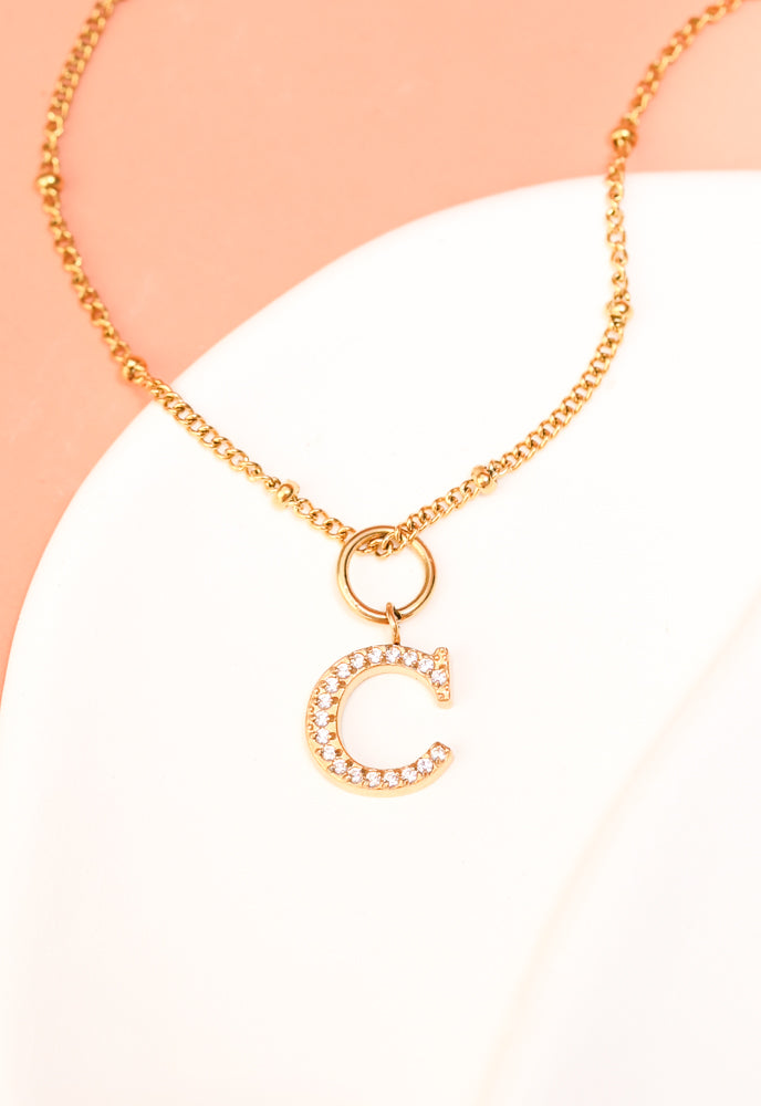 Initial Necklace C with Gold Chain