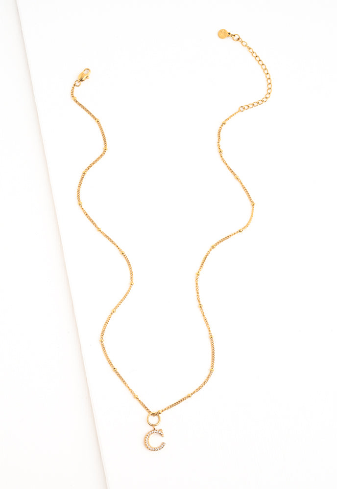 Initial Necklace C with Gold Chain