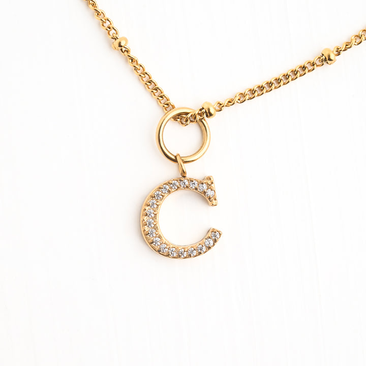 Initial Necklace C with Gold Chain