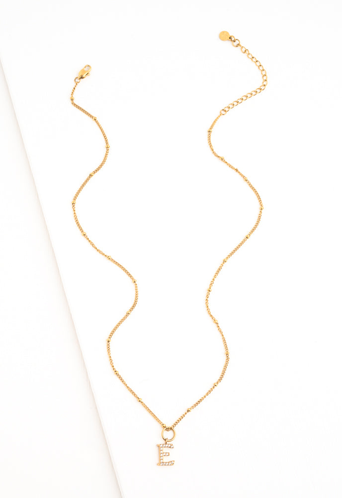 Initial Necklace E with Gold Chain