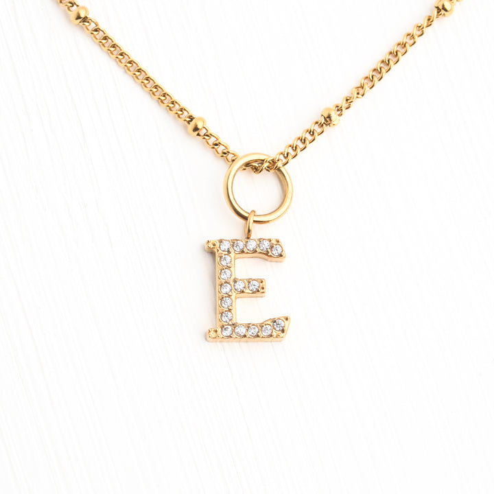 Initial Necklace E with Gold Chain