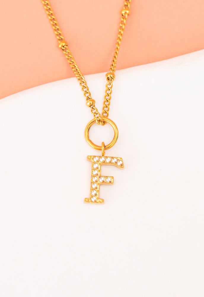 Initial Necklace F with Gold Chain