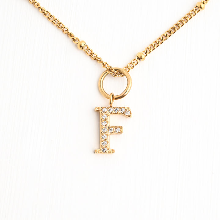 Initial Necklace F with Gold Chain