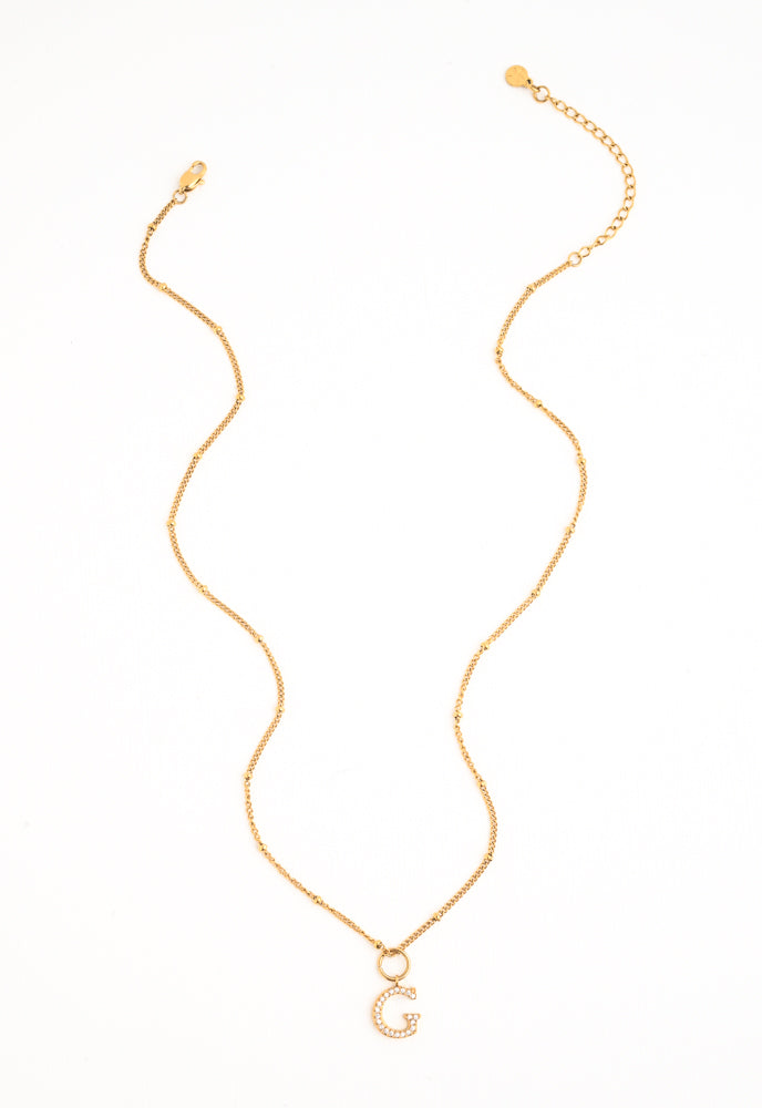 Initial Necklace G with Gold Chain