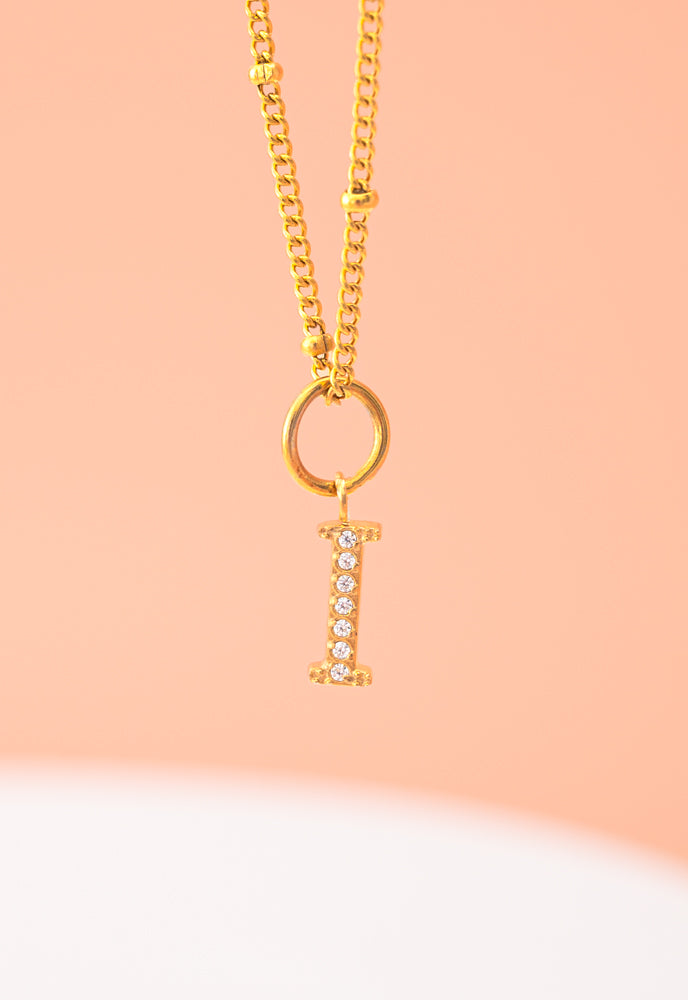 Initial Necklace I with Gold Chain