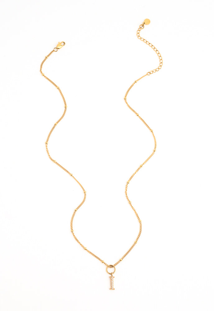 Initial Necklace I with Gold Chain