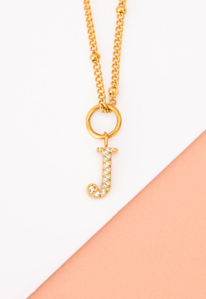 Initial Necklace J with Gold Chain