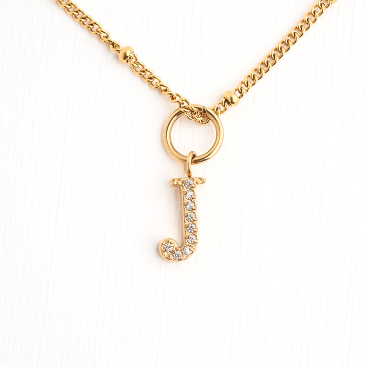 Initial Necklace J with Gold Chain