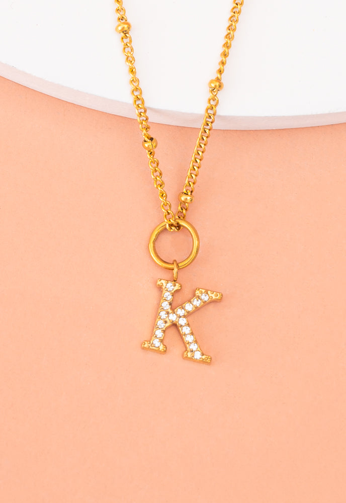 Initial Necklace K with Gold Chain