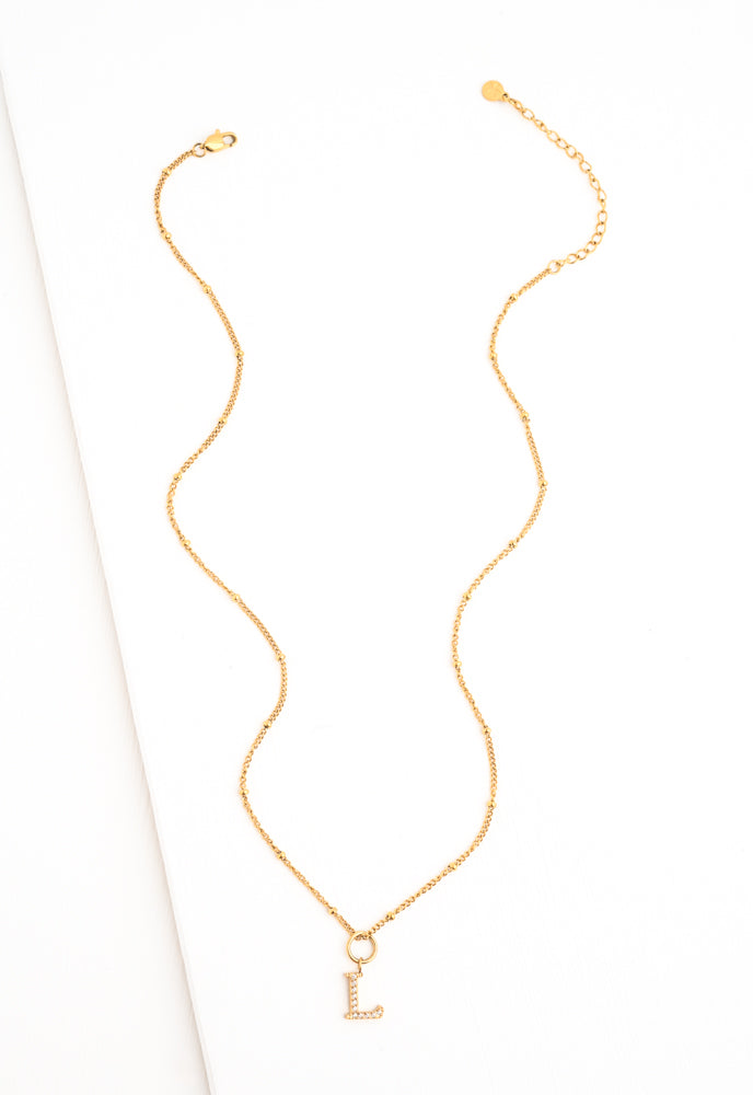 Initial Necklace L with Gold Chain