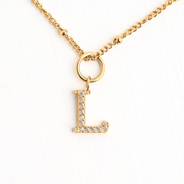 Initial Necklace L with Gold Chain