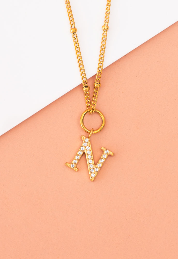 Initial Necklace N with Gold Chain