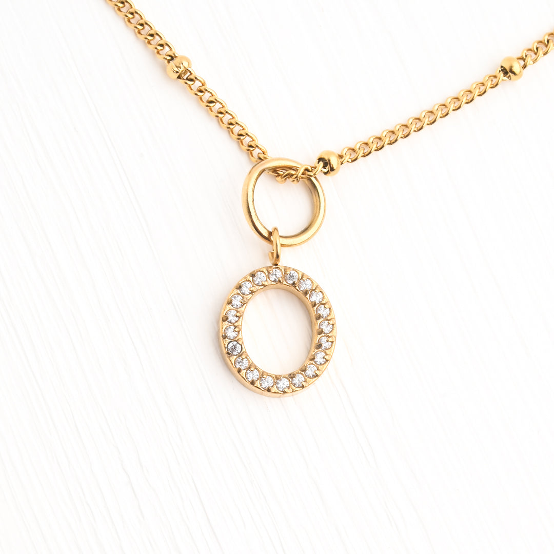 Initial Necklace O with Gold Chain