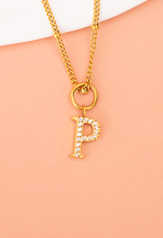 Initial Necklace P with Gold Chain