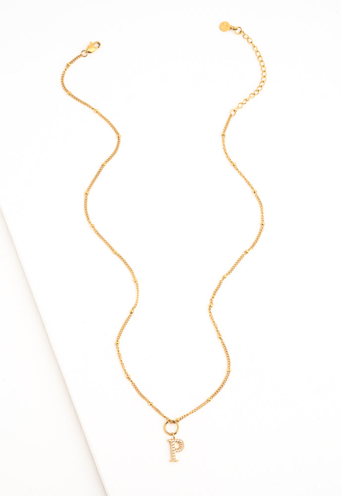 Initial Necklace P with Gold Chain