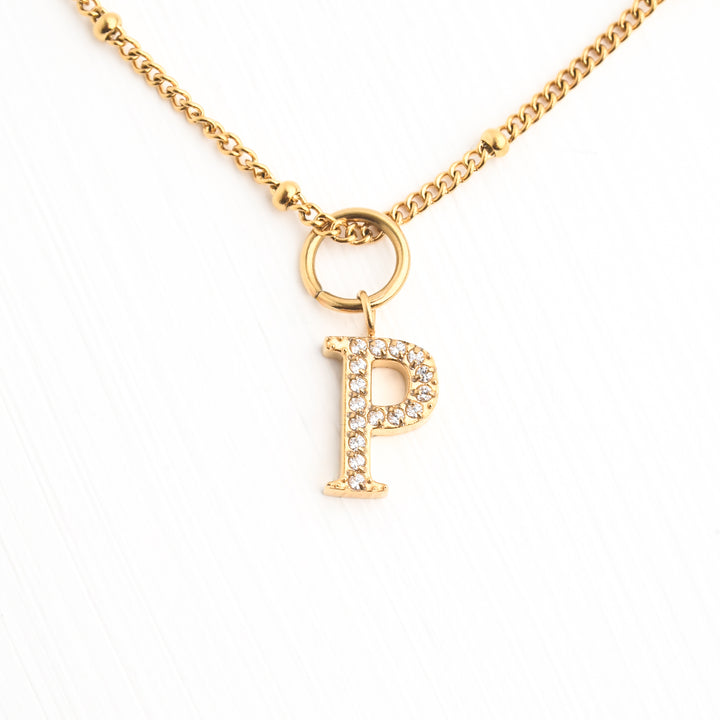 Initial Necklace P with Gold Chain