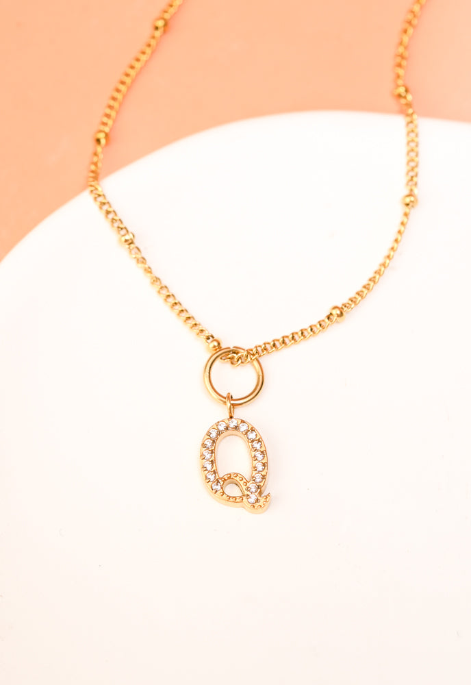 Initial Necklace Q with Gold Chain