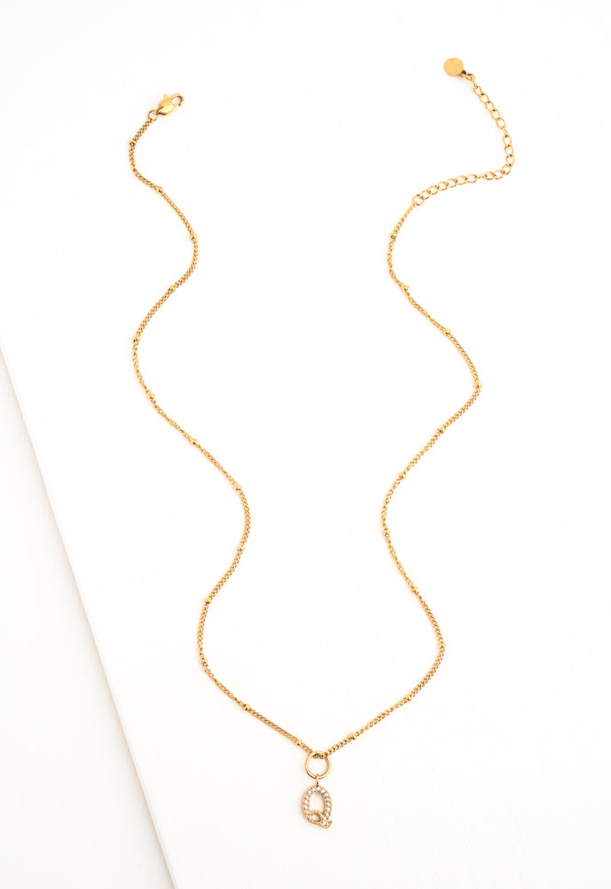 Initial Necklace Q with Gold Chain