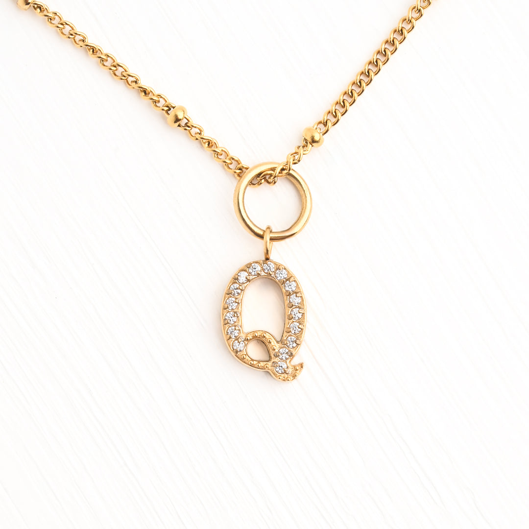 Initial Necklace Q with Gold Chain